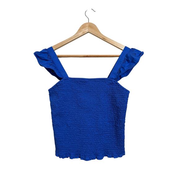 Old Navy Women's Embroidered Royal Blue Smocked Blouse Size Medium - Picture 1 of 7